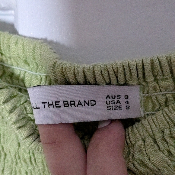 Faithfull The Brand 100% Linen Green Smocked Crop Top Puff Sleeve Cottagecore - Picture 4 of 6